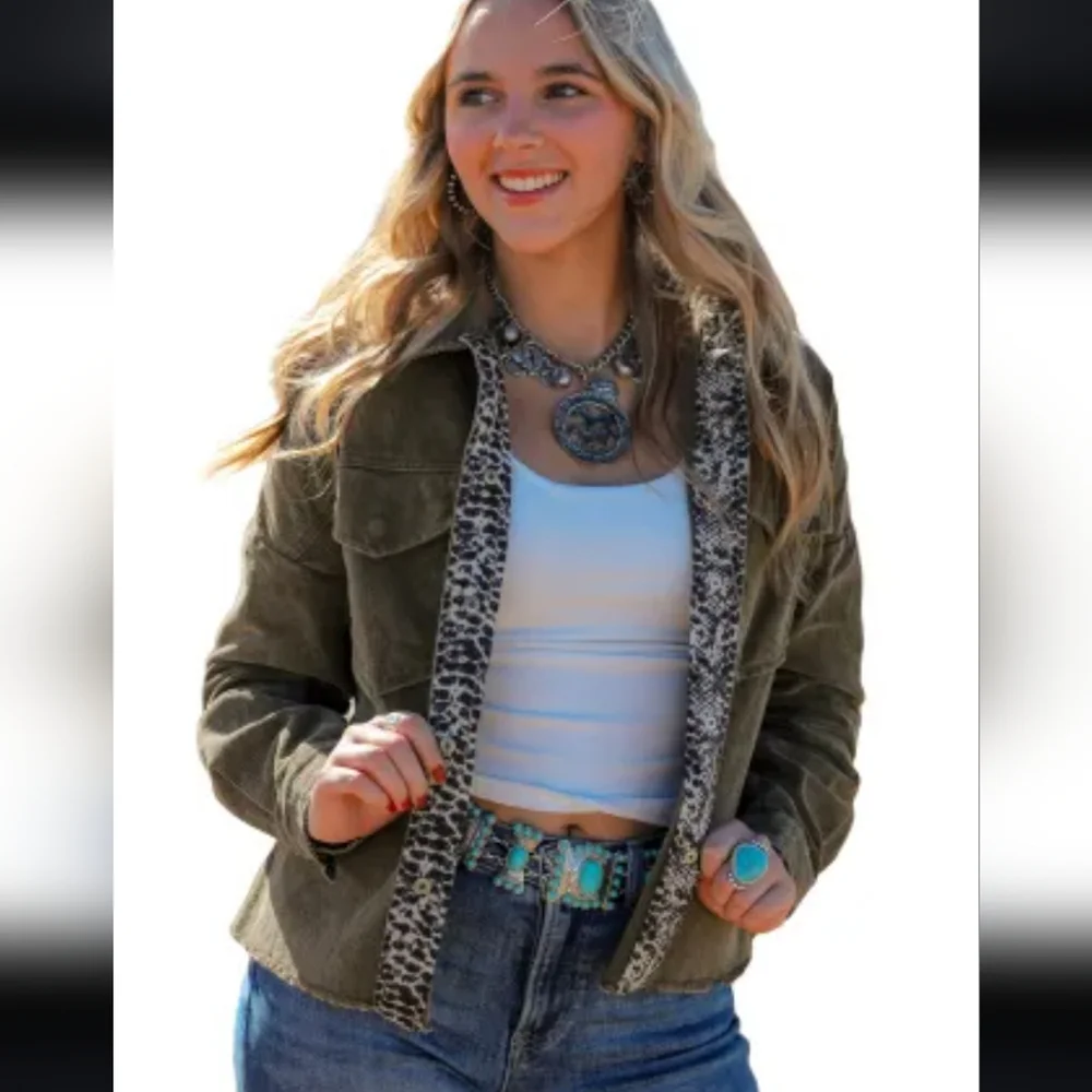 2 left😀New gray corduroy snakeskin trim jacket - Picture 7 of 17